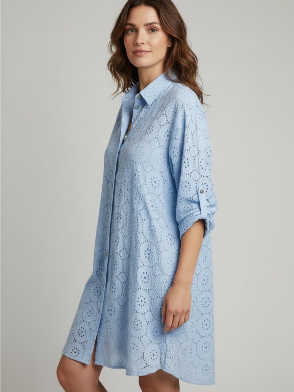 Light Blue Eyelet Shirt Dress